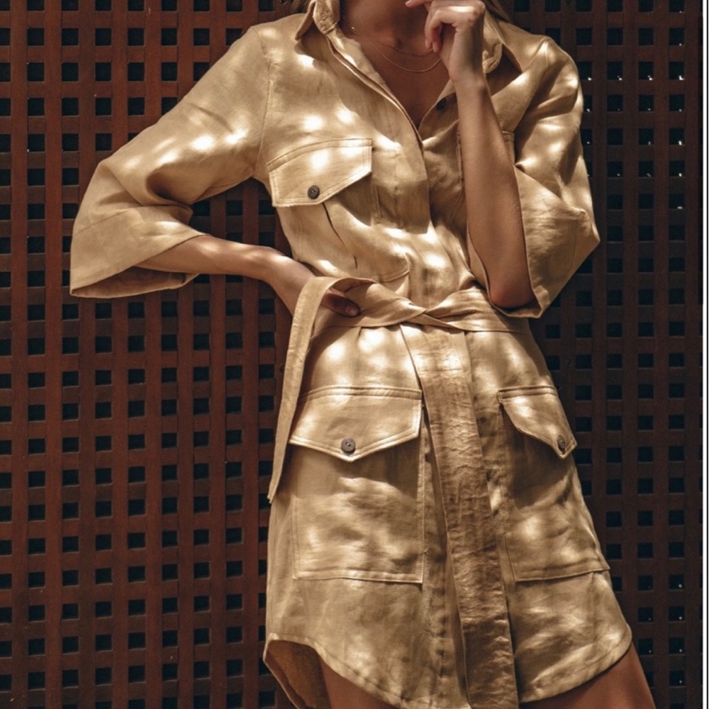 Tan linen wrap dress